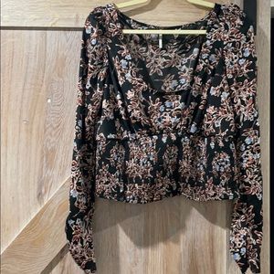 Free People Long sleeve cropped satin blouse